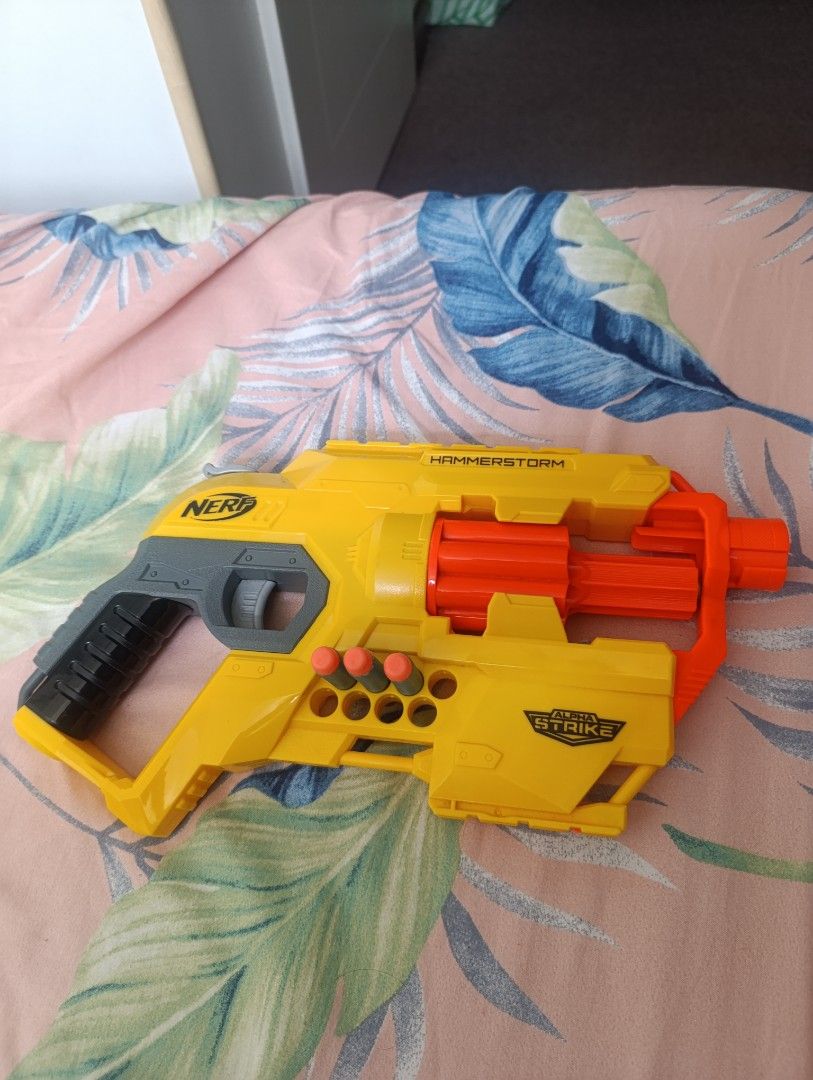 Nerf Hammerstorm N-Strike Elite Toy Blaster (Category: Action & Battle Toys) located in Manila. Submitted by vitopasco (Listing ID 1444357846, Image 1). Description: NERF ALPHA STRIKE HAMMER STORM LOOSE working in good condition mode of payment: gcash includes freebie darts in need of funds pm me for offers.