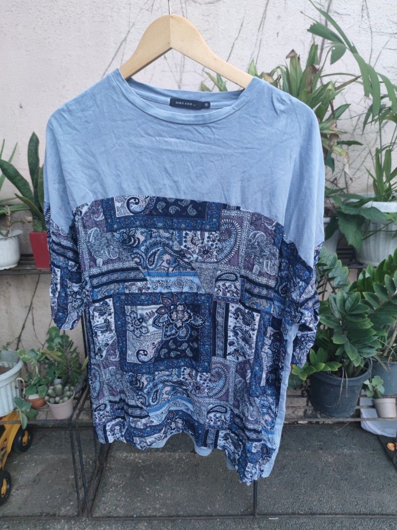 Niko and... Blue Paisley Print (Category: Tshirts & Polo Shirts ) located in Pasig City. Submitted by ftwind (Listing ID 1444416717, Image 1). Description: - Brand: Niko and... - Design: Cool paisley print across chest and sleeves - Material: Light and comfortable fabric.