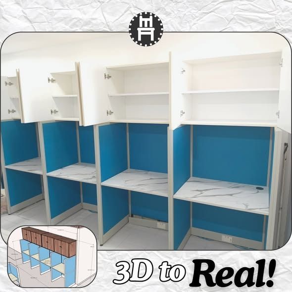 OFFICE CUBICLE WITH CABINET ON TOP FOR STORAGE (Category: Tables & Sets) located in Quezon City. Submitted by hannah.trishofficefurniture (Listing ID 1444386213, Image 2). Description: We don't just sell furniture; we engineer workspaces. Here is a behind-the-scenes look at how we take a 3D spatial design and turn it into a physical environment built for daily operations. Your seamless office upgrade starts here. Tell us your space challenges. DM