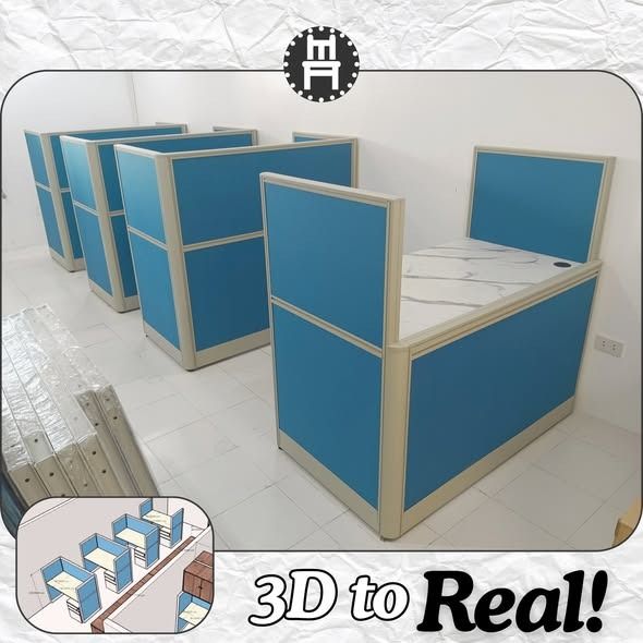 OFFICE CUBICLE WITH CABINET ON TOP FOR STORAGE (Category: Tables & Sets) located in Quezon City. Submitted by hannah.trishofficefurniture (Listing ID 1444386213, Image 3). Description: We don't just sell furniture; we engineer workspaces. Here is a behind-the-scenes look at how we take a 3D spatial design and turn it into a physical environment built for daily operations. Your seamless office upgrade starts here. Tell us your space challenges. DM