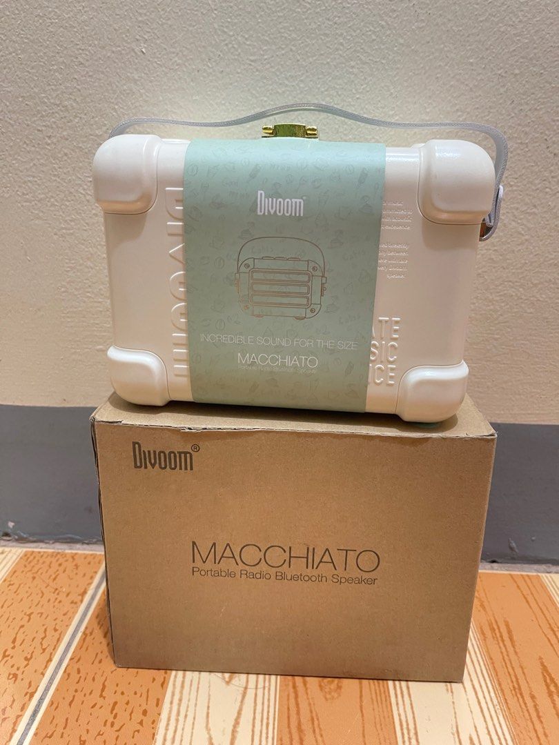 Onhand/ Brand New Divoom Macchiato Portable Bluetooth Speaker (Category: Soundbars, Speakers & Amplifiers) located in Pasay City. Submitted by kjysells (Listing ID 1444478034, Image 1). Description: - new, never used - complete inclusions - with box.