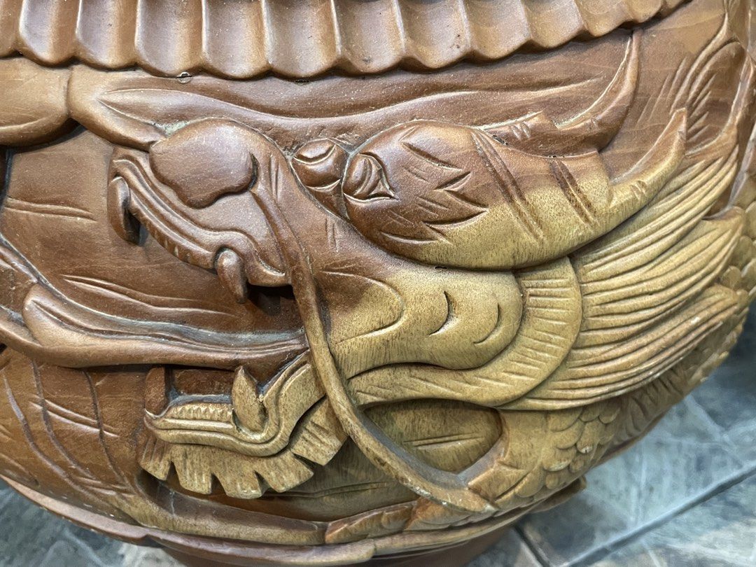 Rare Vintage Hand-Carved Solid Hardwood Dragon & Phoenix Stool (Category: Chairs) located in Quezon City. Submitted by rare21 (Listing ID 1444441102, Image 2). Description: Yes, based on the design, carving style, patina, and construction, it is appropriate to describe this piece as vintage. Final Title Rare Vintage Hand-Carved Solid Hardwood Dragon & Phoenix Stool – 16” x 16” Description A rare vintage hand-carved solid hardwood stool featuring 