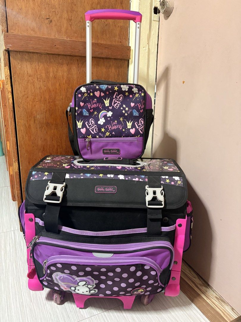 Robby Rabbit Princess Rolling Backpack with Lunch Bag (Category: Strollers) located in Manila. Submitted by supermomma17 (Listing ID 1444448759, Image 1). Description: bought 5k minsan lang gamitin kasi iniiwan ang books sa room like new no issue 3k Muntinlupa Area Lalamove only.