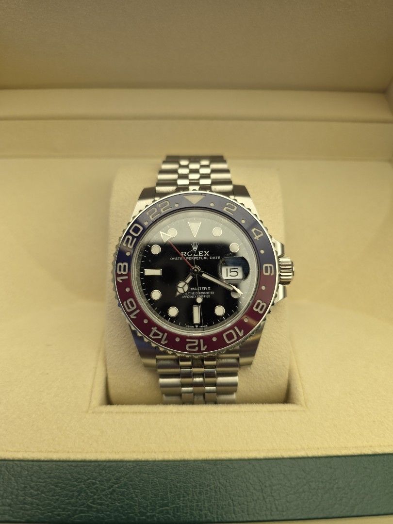 Rolex GMT-Master II Pepsi Watch (Category: Luxury Watches) located in Marikina City. Submitted by royalwatchph (Listing ID 1444336608, Image 1). Description: 9.5/10 Condition Complete box and Papers Random serial Foreign AD Pepsi bezel Jubilee bracelet Pm for inquiries Thanks God bless 😀 .