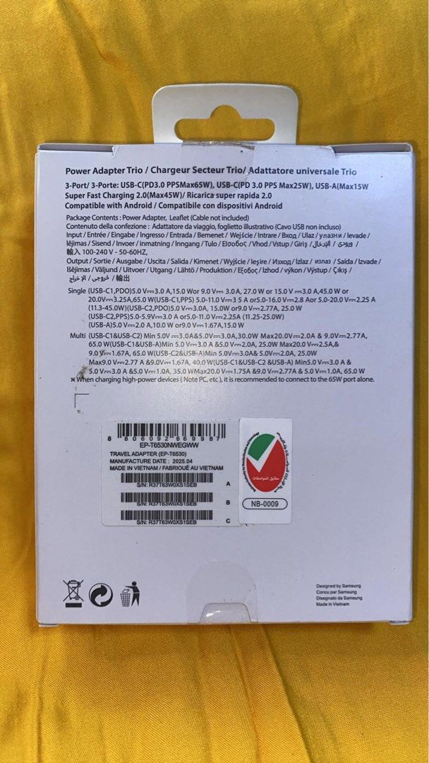 Samsung 65W adapter with cable charger (Category: Chargers & Cables) located in Manila. Submitted by mimasour (Listing ID 1444467957, Image 2). Description: .