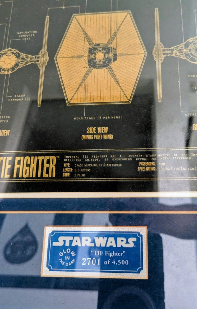 Star Wars Tie Fighter & X-Wing Framed Blueprint Prints, Hobbies