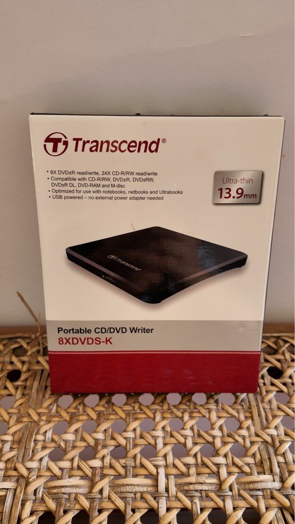 Transcend 8X Portable CD/DVD Writer 8XDVDS-K (Category: Hard Disks & Thumbdrives) located in Paranaque City. Submitted by lhenlhen0021 (Listing ID 1444445748, Image 1). Description: - Transcend 8XDVDS-K Ultra-thin Portable CD/DVD Writer - Reads DVDs at 8x, Writes DVDs at 8x - Reads CDs at 24x, Writes CDs at 24x - USB Powered - No external adapter required - Ideal for Notebooks, Netbooks, and Ultrabooks - Includes CyberLink Media Suite 10 Software