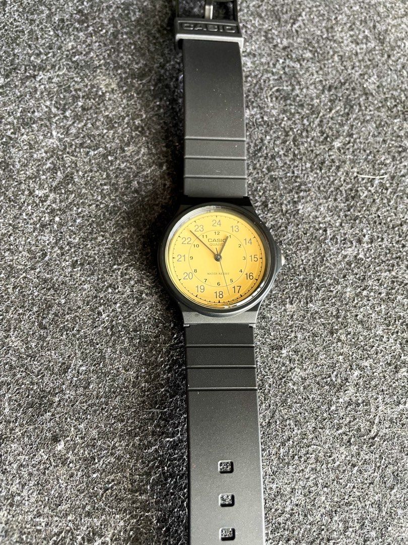Tyler The Creator - Casio Quartz MQ24-9B Watch (Category: Men's Watches) located in San Juan City. Submitted by justforthrifts (Listing ID 1444347933, Image 2). Description: Pre order ETA: 7/14 days Downpayment: ₱1,000 - Classic Casio watch - Cream dial with 24-hour markings - Black strap - Water resistant - Ideal for everyday use.