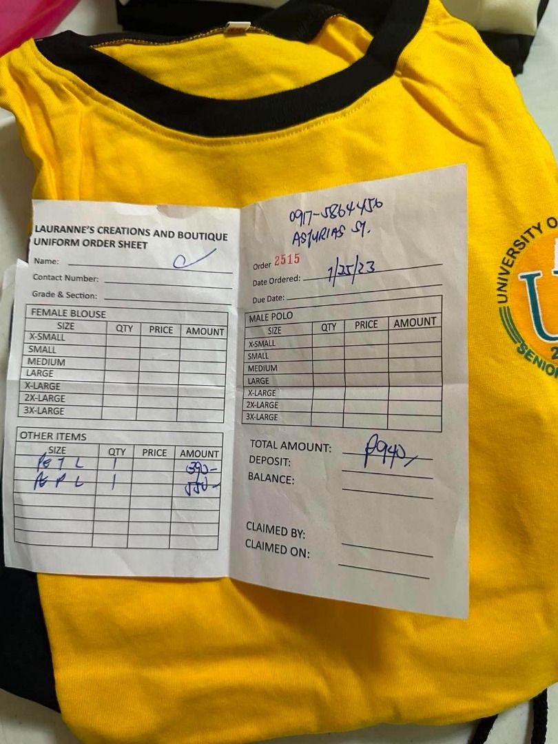 USED ONCE!! FULL SET UST SHS PE UNIFORM LARGE (Category: Shirts) located in Caloocan City. Submitted by happyrabbit.17859c (Listing ID 1444412539, Image 1). Description: - UST SHS uniform polo shirt - Brand: AUTHENTIC UST SUPPLIER Lauranne's Creations and Boutique - Gender: Female - Size: Large (L).