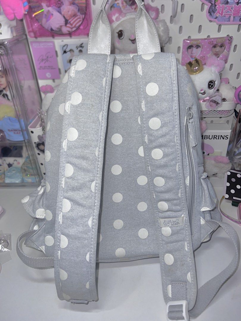 VanWalk Polka Dot Backpack with Ruffle 💕 (Category: Backpacks) located in Quezon City. Submitted by girletto.co (Listing ID 1444487290, Image 2). Description: Original VanWalk grey polkadots skirt bag with original box💕 used onces for a concert! rfs: emergency funds gcash payment only, lalamove or j&t delivery. Can do meet up if around quezon city!^^.