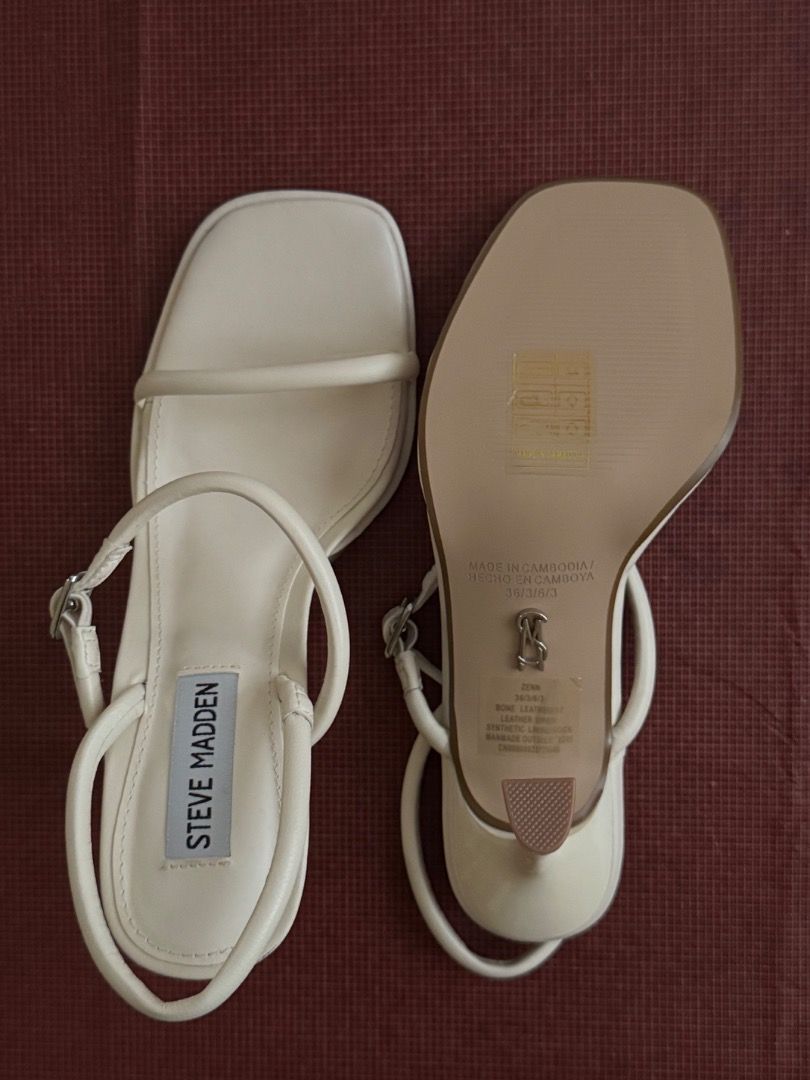 White wedding sandals (Category: Flats & Sandals) located in Las Pinas. Submitted by declutter.with.love (Listing ID 1444492210, Image 3). Description: Authentic Steve Madden white sandals US 5 No box.