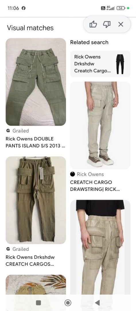 ( Rick owens artenative ) DRKSHDW creatch cargo pants heavy canvas (Category: Joggers) located in Lucena. Submitted by aldrinnicodemus (Listing ID 1444533300, Image 1). Description: For sale❗❗ (Rick owens artenative) DRKSHDW creatch cargo pants heavy canvas Color olive 6 pockets Dimes Waist 30 to 34 Length 41 Thign 12 Hem 6.8 Large on tag No issue / crispy Excellent condition 1500 plus sf Dm📩.