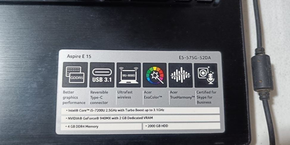 Acer Aspire E 15 ES-575G-52DA Laptop (Category: Laptops & Notebooks) located in Manila. Submitted by naldsais.ron (Listing ID 1444448529, Image 1). Description: - Acer Aspire E 15 Laptop - Intel Core i5-7200U processor (up to 3.10GHz) - NVIDIA GeForce 940MX graphics (2GB VRAM) - 4GB DDR4 RAM - 1TB Hard Drive (HDD) - USB 3.1 Type-C port - Ideal for everyday use and business - Comes with charger and pouch. .