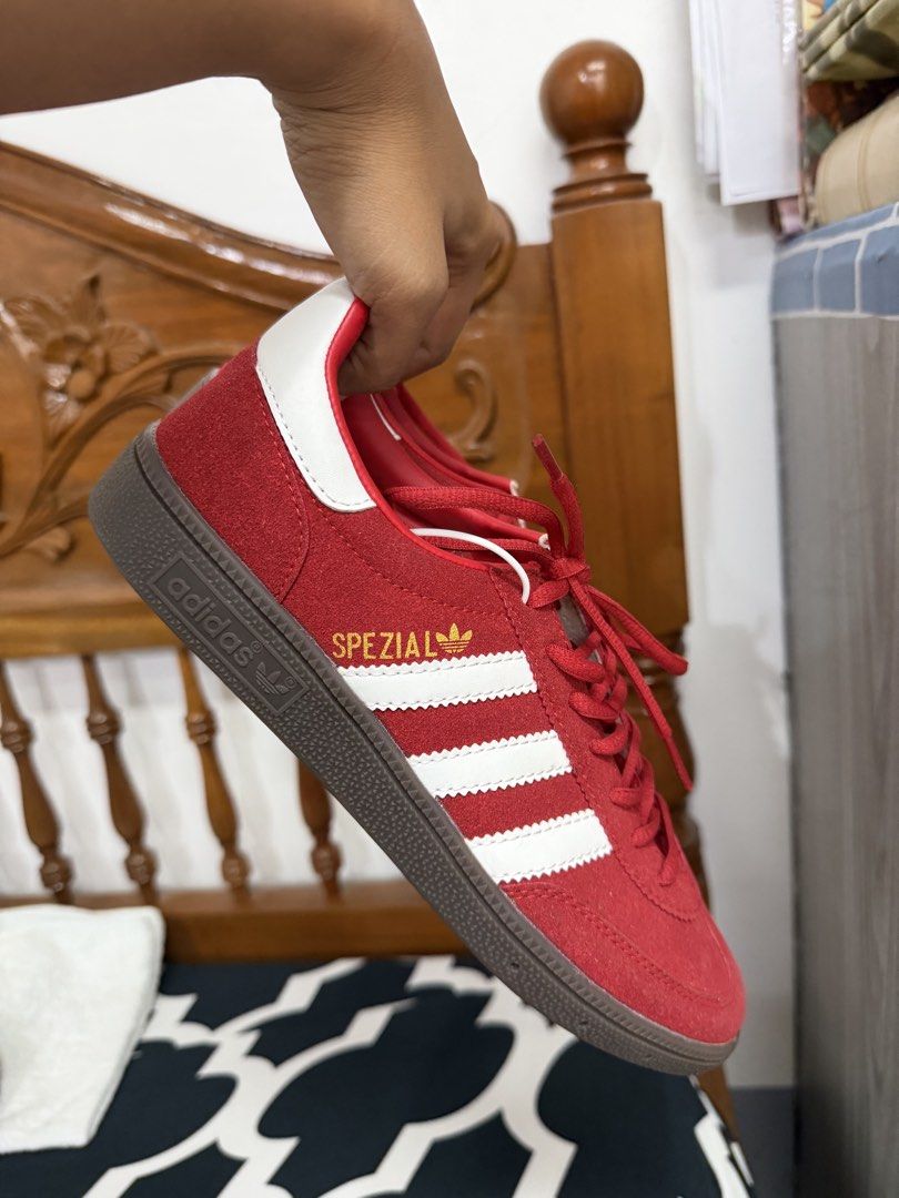 Adidas Spezial Red Suede Sneakers (Category: Sneakers) located in Manila. Submitted by kayecake_ (Listing ID 1444581432, Image 2). Description: - Red Adidas Spezial sneakers - Suede material with classic white stripes - Durable gum sole - Made in Vietnam - Size: 26.5CM - Ideal for everyday casual wear.