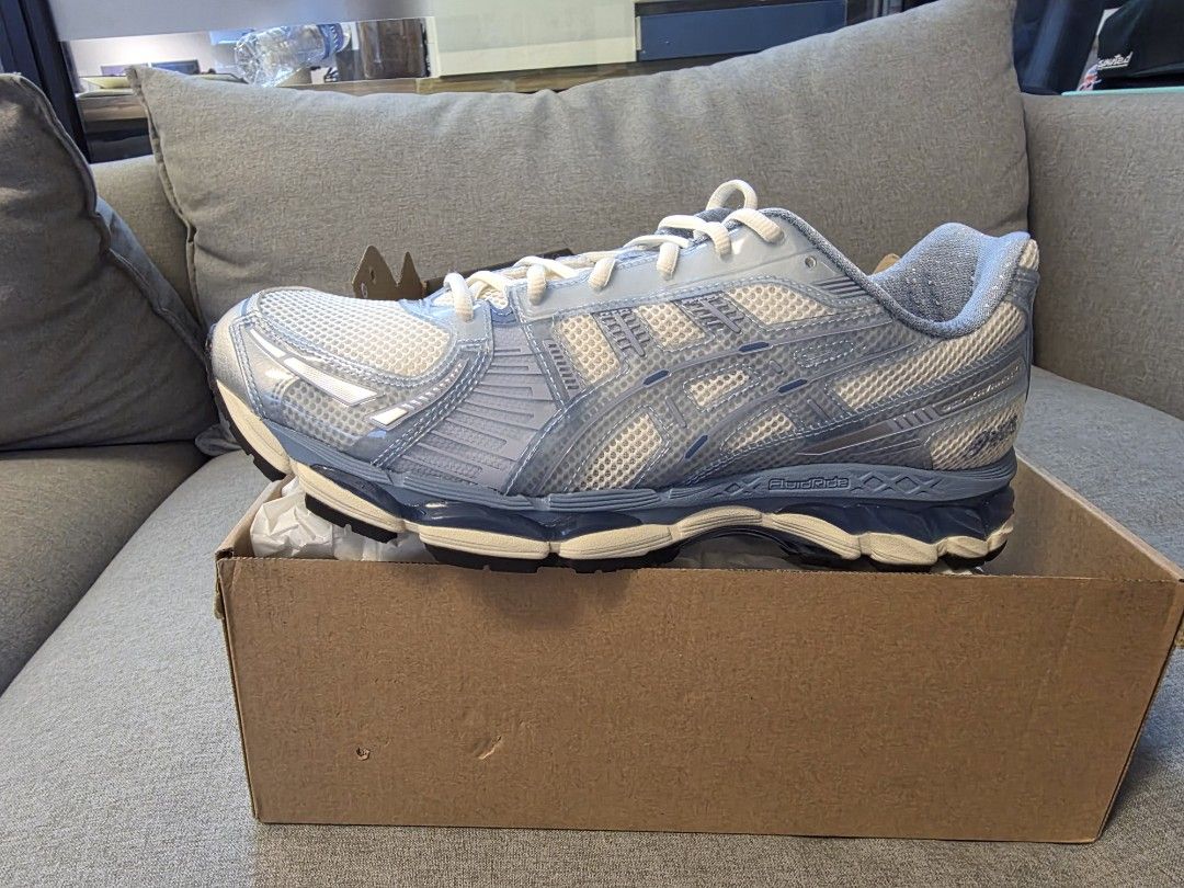 ASICS Kith Gel-Kayano 14 Light Blue Silver (Category: Sneakers) located in Singapore. Submitted by simontnichols (Listing ID 1444513551, Image 1). Description: - ASICS Gel-Kayano 14 - Color: Light Blue and Silver - Collaboration with Kith - Comes with original box - only for top tier loyality members.