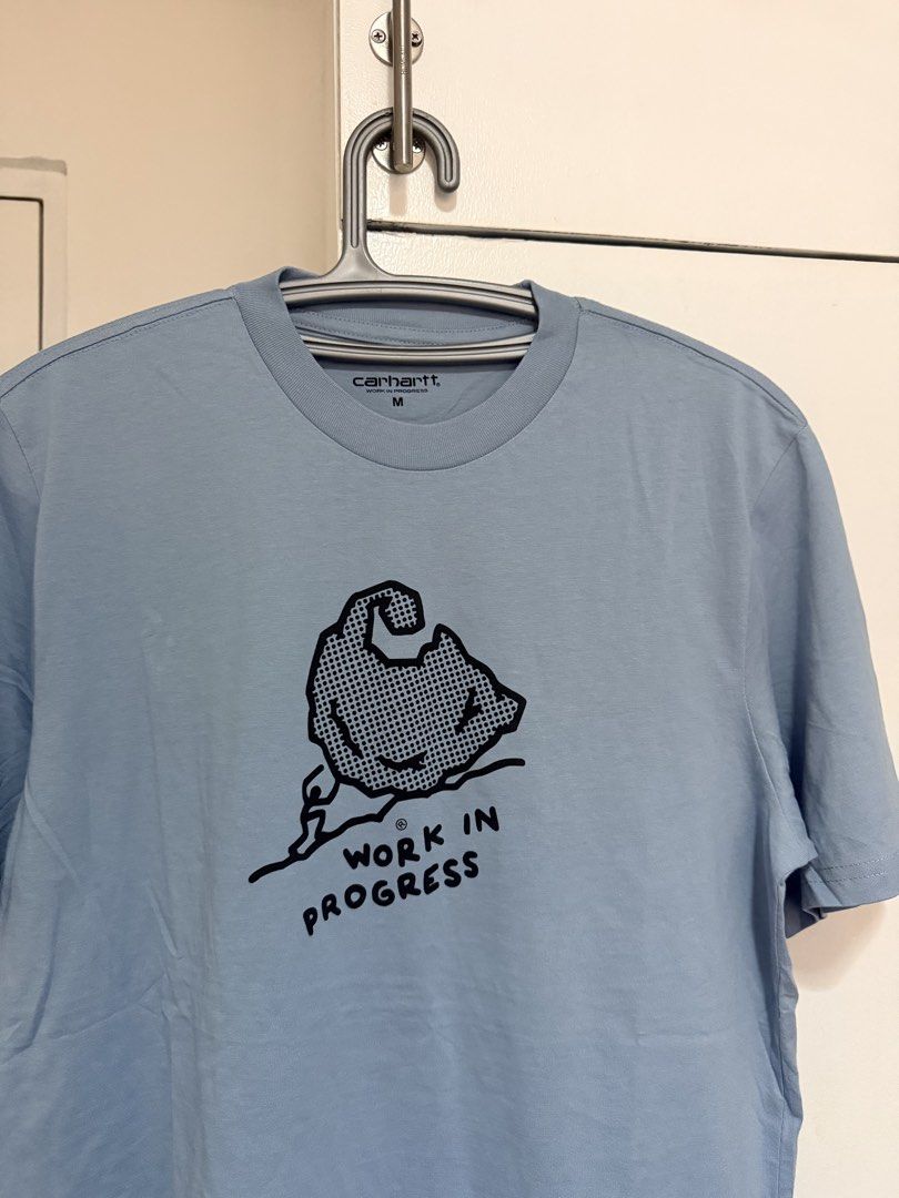 (Authentic) Carhartt WIP Work In Progress Move On Up Shirt (Category: Tshirts & Polo Shirts ) located in Cavite. Submitted by kumbin (Listing ID 1444528190, Image 3). Description: Carhartt WIP S/S Move On Up T Shirt (Legit) Color: Dusty Ice 🥶💙 Fabric: Soft cotton Dimensions: 20 by 29 inches (size M on tag, fits S-M) Issue: None, almost new condition 💯 just 1 dot mending (last pic, barely noticeable) Condition/color rate: 9.8/10 almost new 🔥 +