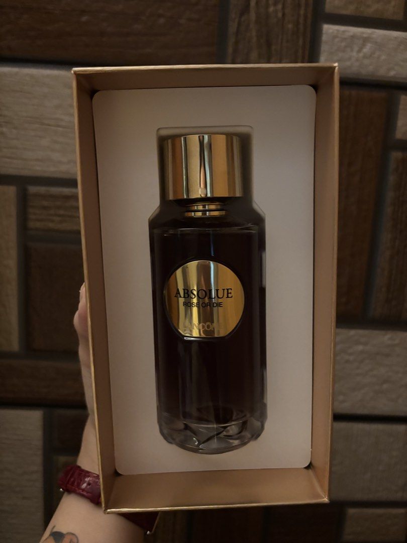 Authentic Lancome Absolue Rose Or Die Eau de Parfum (Category: Fragrance & Deodorants) located in Quezon City. Submitted by mc3nidad (Listing ID 1444506495, Image 1). Description: - Lancôme Absolue Rose Or Die perfume - Scent: Smoke & Black Tea - Condition: Full bottle, original box included - Authenticity: Purchased directly from Lancome USA - Ideal for: Perfume collectors or those seeking a unique fragrance.