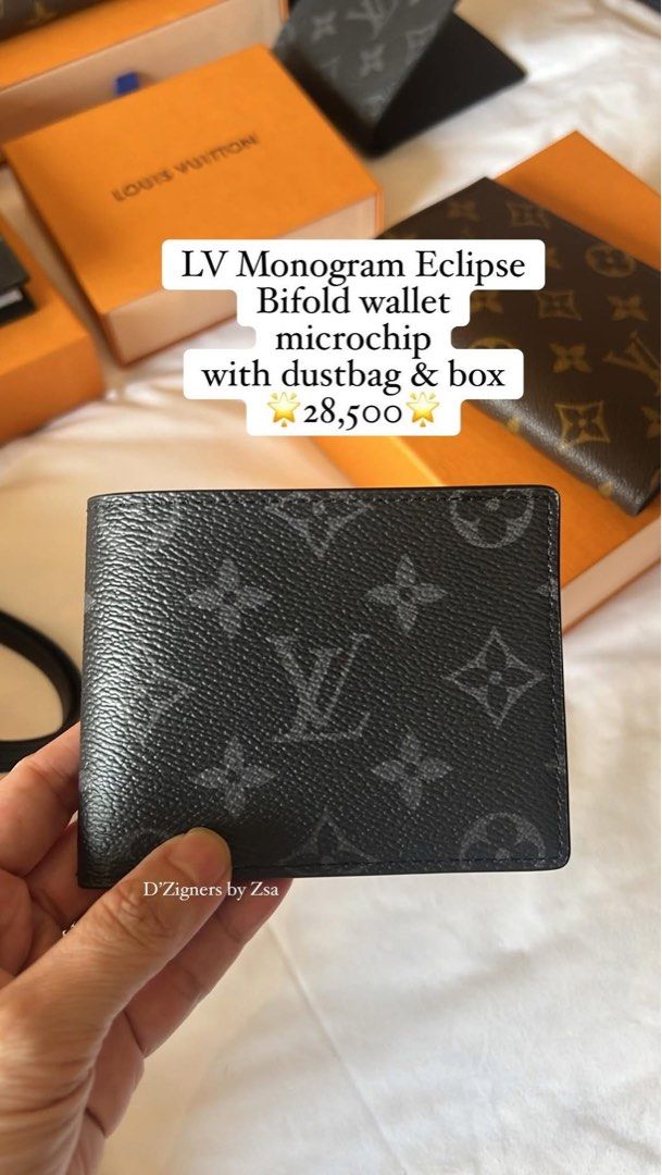 Authentic LV Bifold wallet in monogram eclipse (Category: Luxury Bags & Wallets) located in Quezon City. Submitted by DZignersbyZsa (Listing ID 1444526968, Image 1). Description: Authentic LV Bifold wallet in monogram eclipse Microchip New / unused With dustbag and box.