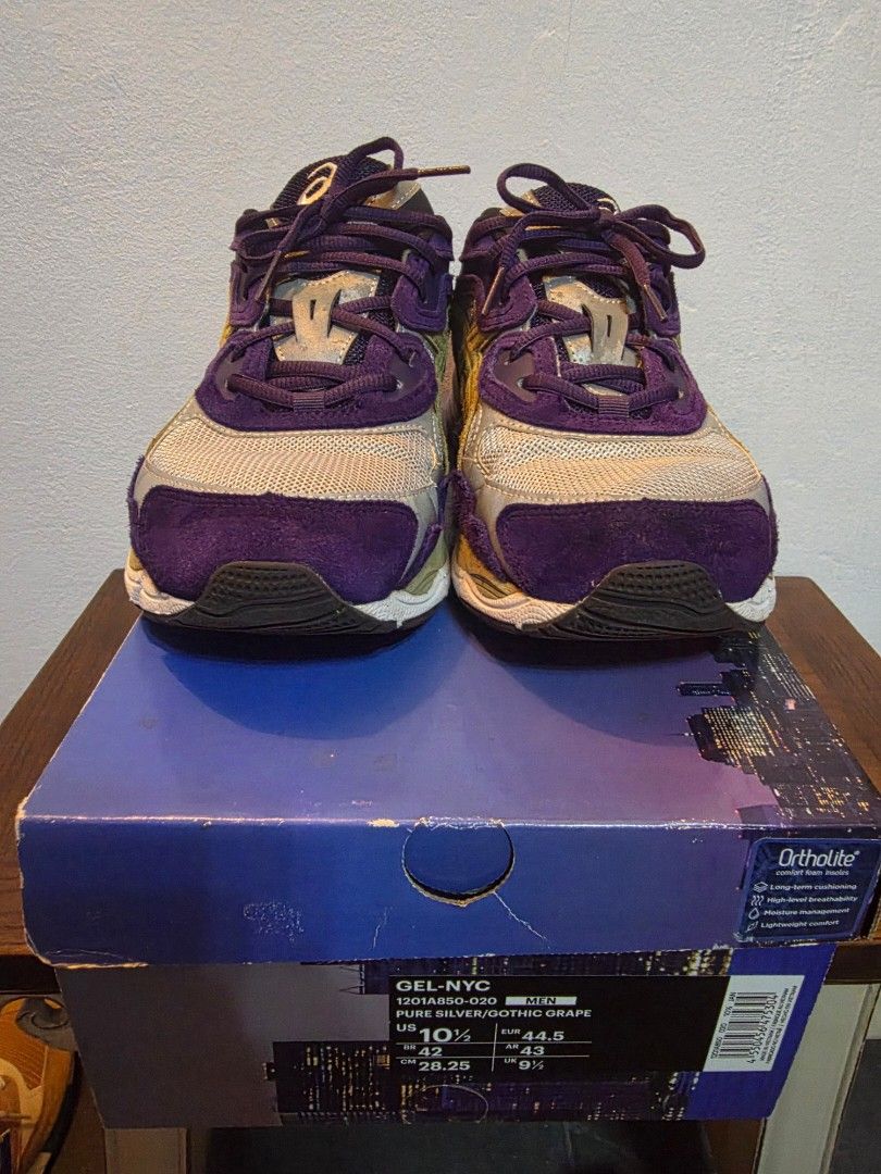 Awake NY x Asics Gel NYC (Category: Sneakers) located in Singapore. Submitted by sbk_sg (Listing ID 1444501639, Image 3). Description: AWAKE NY x Asics Gel NYC Pure Silver / Gothic Grape US10.5, condition 8/10 OG all $250 if self collect from 190461.