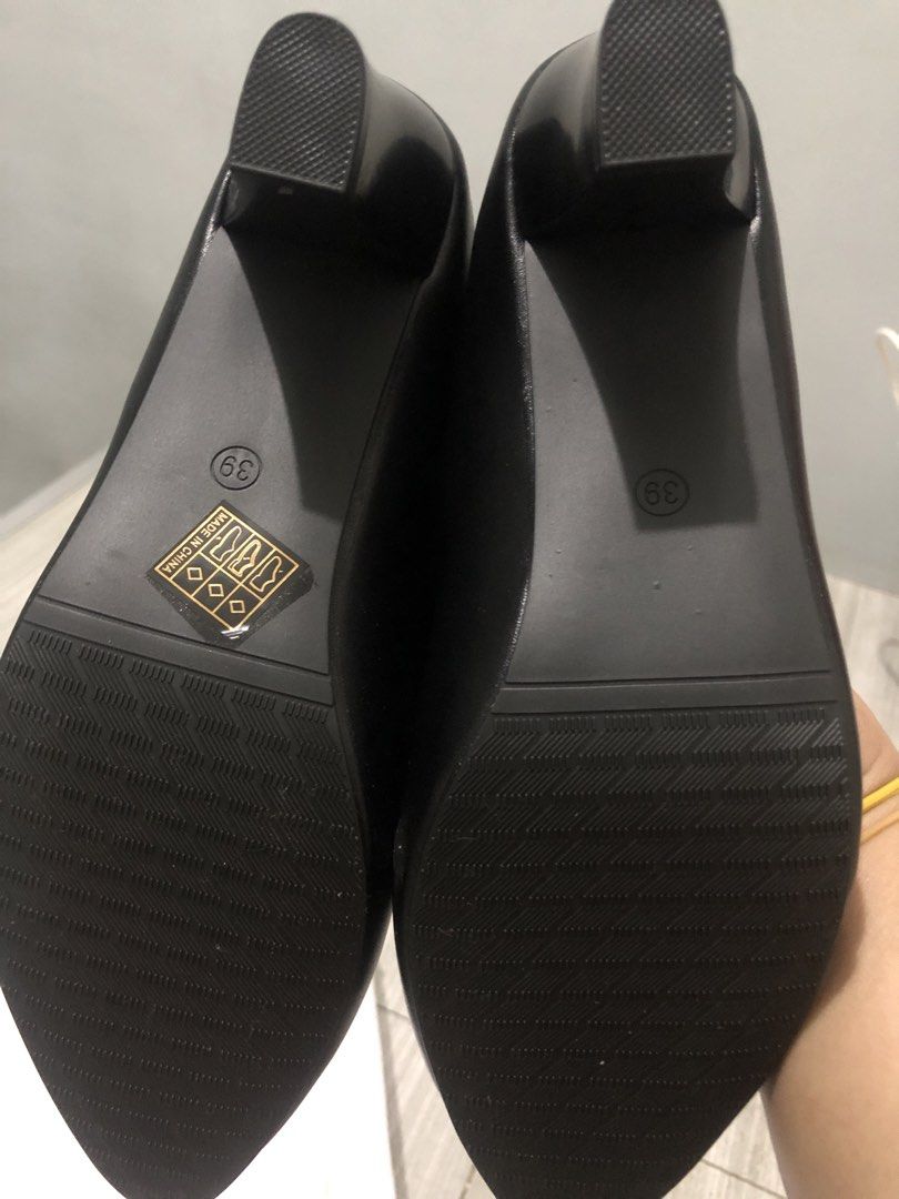 Black Wedge Heels with Rhinestone Buckle (Category: Heels) located in Quezon City. Submitted by pickbuy.426 (Listing ID 1444551578, Image 2). Description: - Elegant black wedge heels - Pointed toe design - Decorative silver buckle with rhinestone embellishments - Comfortable heel height for daily wear - Easy slip-on style - Size: 39 (Philippines) -bought for almost 800php -Shein -RfS:masikip s paa ko masyado kasing malapad paa ko -foot length:9.6
