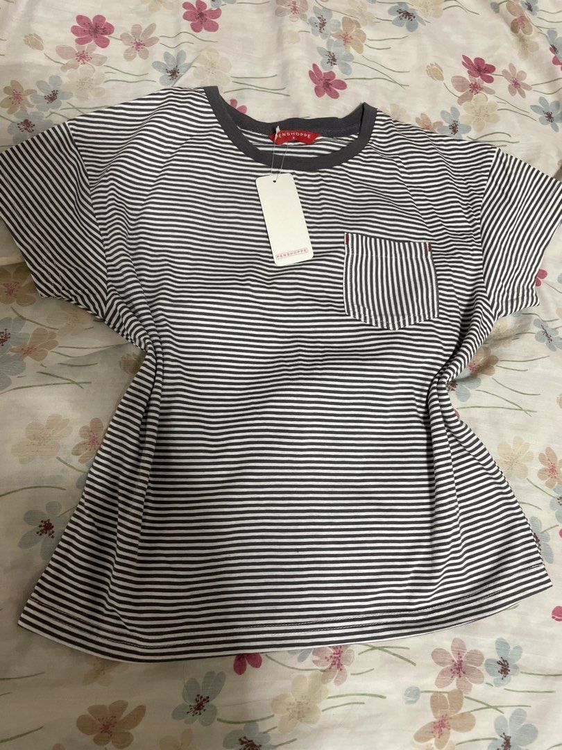 Bnew penshoppe shirt (Category: Shirts) located in Manila. Submitted by sapsari (Listing ID 1444611338, Image 1). Description: - Grey and white striped t-shirt - Features a chest pocket with a small red -bnew, original price: 399.