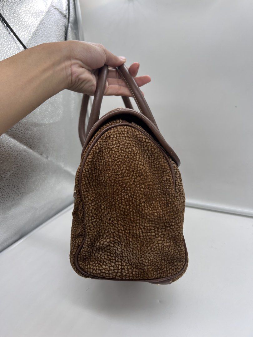 Borbonese Tapiro quail flap brown suede Boston bag (Category: Shoulder Bags) located in Cavite. Submitted by aellavier (Listing ID 1444596031, Image 3). Description: orig preloved vintage, minimal signs of use and cleaning. manageable flaws .