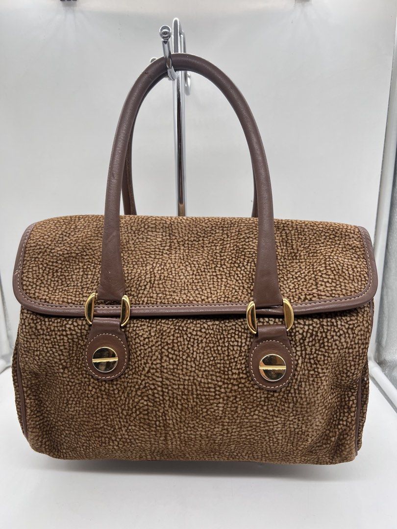 Borbonese Tapiro quail flap brown suede Boston bag (Category: Shoulder Bags) located in Cavite. Submitted by aellavier (Listing ID 1444596031, Image 1). Description: orig preloved vintage, minimal signs of use and cleaning. manageable flaws .