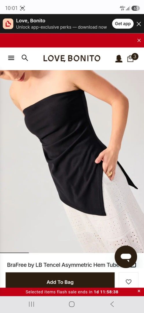 BraFree by LB Tencel Asymmetric Hem Tube Top (Category: Sleeveless) located in Singapore. Submitted by babybluefreesia (Listing ID 1444613373, Image 1). Description: brand new with tag.