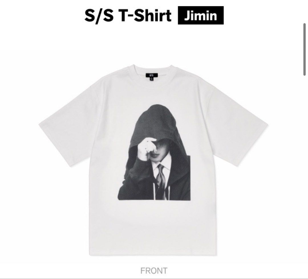 On hand: BTS Jimin S/S T-Shirt Large (Category: Shirts) located in Pasig City. Submitted by joarc (Listing ID 1444620175, Image 1). Description: - Avilable on hand - Features a graphic print of Jimin - Please check measurement of Large size in photo - Comes in original packaging .