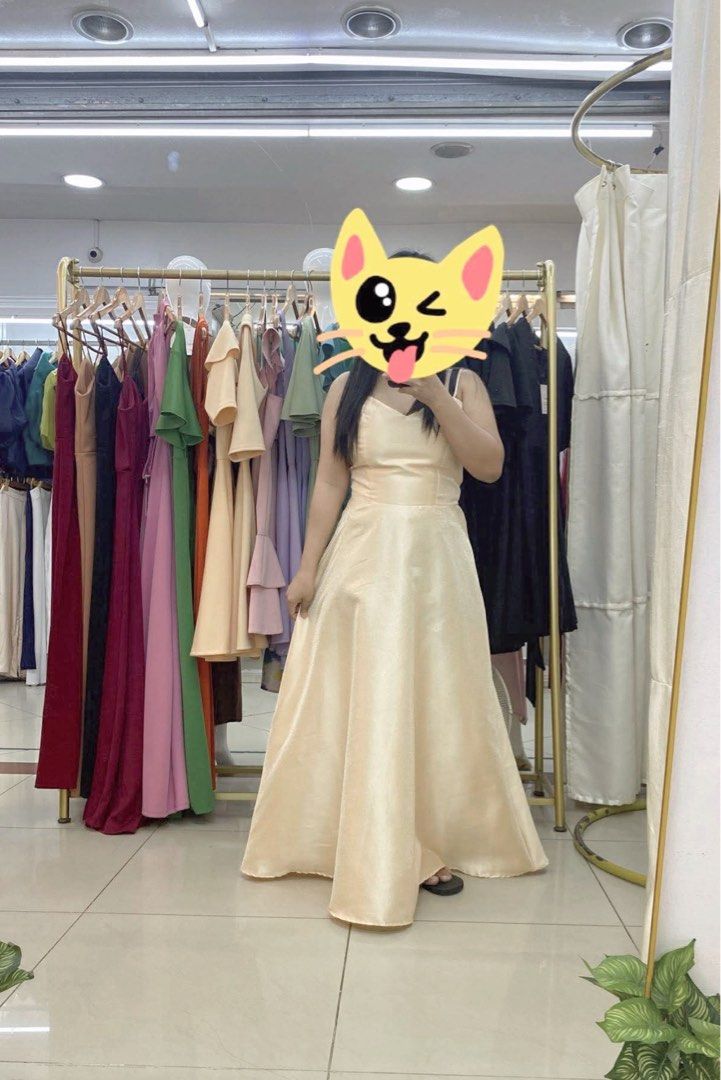 Champagne dress for wedding (Category: Dresses) located in Manila. Submitted by joyp17_ (Listing ID 1444650317, Image 2). Description: Gabrianna Dress by Celest' Elegant champagne-colored dress made from premium gazar fabric, giving it a beautiful structured look and flattering fit. Perfect for weddings, parties, and other special occasions. 🌸Color: Champagne 🌸Fabric: Gazar 🌸Size: XS 🌸Fits up to 28" waist 🌸Bust/Cup size: 38B 🌸Condition: Lik