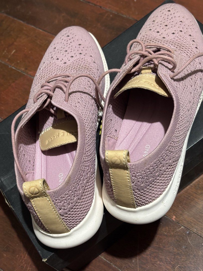 Cole Haan Zerogrand Pink Knit Sneakers (Category: Sneakers) located in Mandaluyong City. Submitted by carol_0368 (Listing ID 1444646549, Image 1). Description: - Pink knit Cole Haan Zerogrand sneakers - Lace-up style - Tan leather accents on heel tab and tongue - White soles - Ideal for walking and casual wear - Comfortable and breathable knit material.