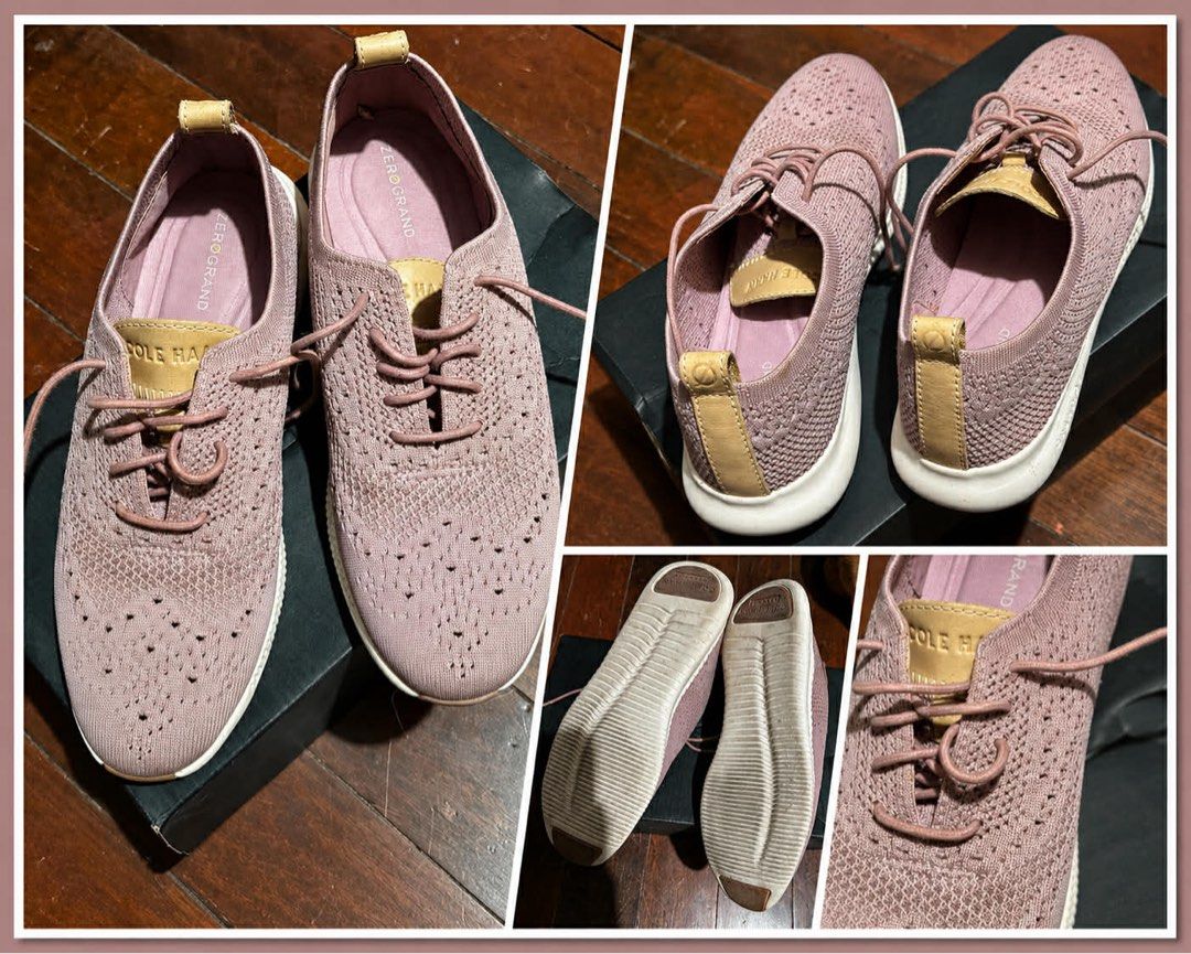 Cole Haan Zerogrand Pink Knit Sneakers (Category: Sneakers) located in Mandaluyong City. Submitted by carol_0368 (Listing ID 1444646549, Image 2). Description: - Pink knit Cole Haan Zerogrand sneakers - Lace-up style - Tan leather accents on heel tab and tongue - White soles - Ideal for walking and casual wear - Comfortable and breathable knit material.