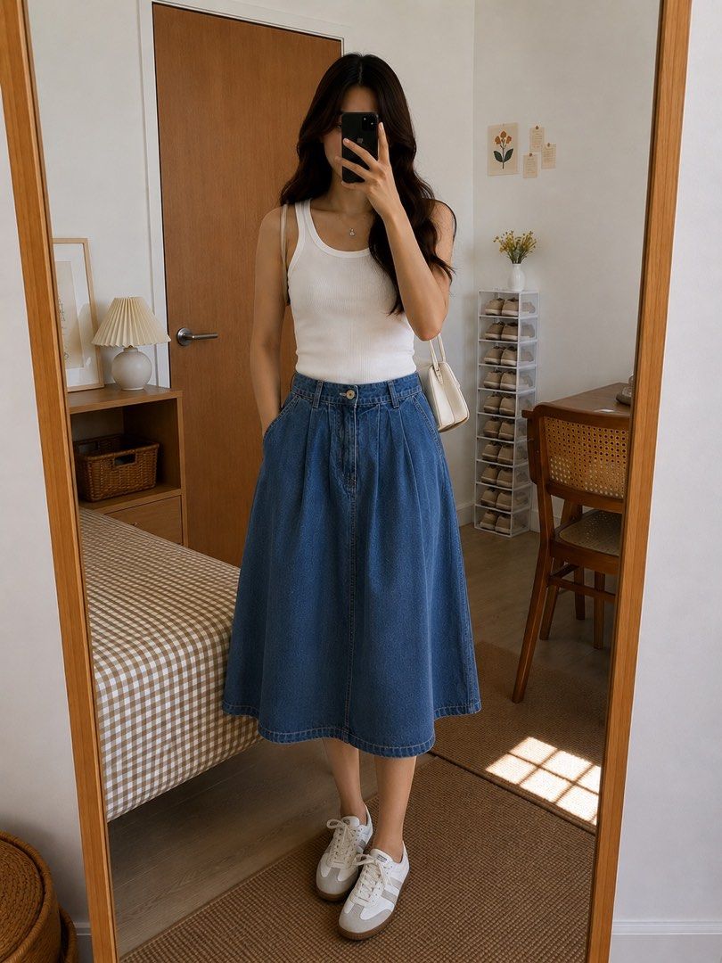Sale Denim Midi Skirt (Category: Skirts) located in Iloilo. Submitted by lovedbysachi (Listing ID 1444644445, Image 2). Description: 26-30 (garterized at the back).