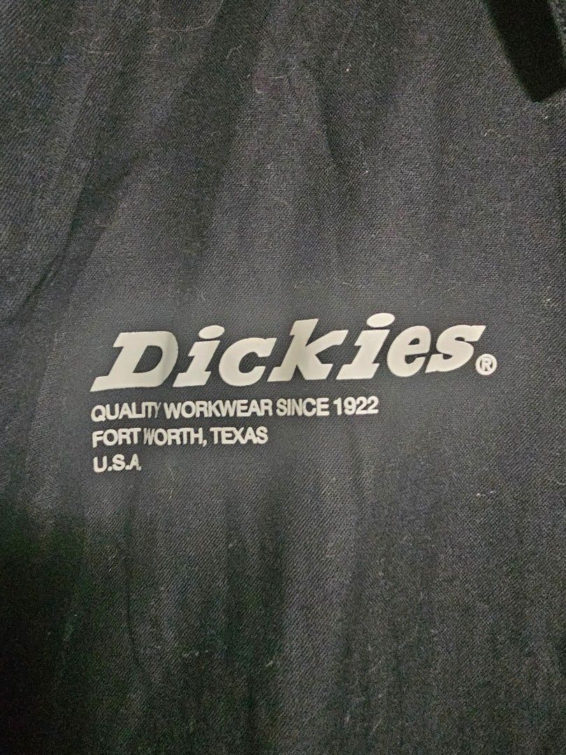 Dickies Black Workwear Jacket Size M (Category: Coats, Jackets and Outerwear) located in Manila. Submitted by thrift_archive (Listing ID 1444652398, Image 2). Description: - Classic black Dickies work jacket - Iconic Dickies logo on the chest - Easy snap button closure - Adjustable drawstring hem for a custom fit - embodying quality workwear since 1922 - Size: Medium (M) dimes 23.5w x 29L.