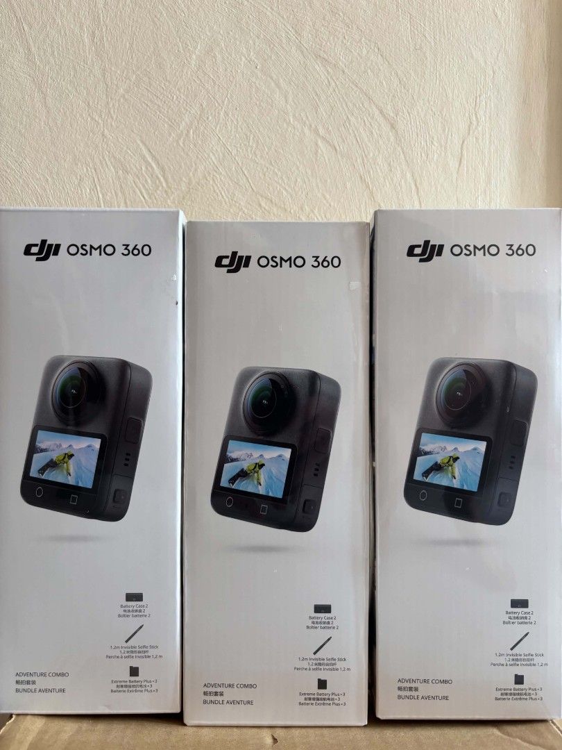 DJI OSMO 360 ADVENTURE COMBO (Category: Cameras) located in Makati City. Submitted by johnpaullu72858 (Listing ID 1444509879, Image 1). Description: DJI OSMO 360 ADVENTURE COMBO BRAND NEW SEALED WITH 1 YEAR WARRANTY PRICE: 23.5K LOCATION: TAGUIG ✅Osmo 360 Camera ×1 ✅Extreme Battery Plus (1950 mAh) ×3 ✅Multifunctional Battery Case 2 ×1 ✅1.2m Invisible Selfie Stick ×1 ✅Adjustable Quick-Release Adapter Mount ×1 ✅USB-C to USB-C PD Cable ×1 ✅Camera Pr