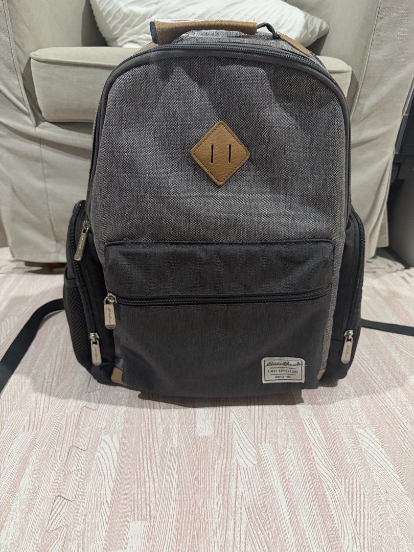 Eddie Bauer First Adventure Diaper Bag Backpack Grey (Category: Diaper Bags & Wetbags) located in Quezon City. Submitted by jlg03 (Listing ID 1444638697, Image 2). Description: FOR SALE: Eddie Bauer Bridgeport Backpack Diaper Bag (Lightly-used) - Stylish and unisex: tone-on-tone gray crosshatch fabric with tan faux leather trim - Ultra-functional with exceptional organization: a total of 7 pockets with spacious main compartment for ultimate stora