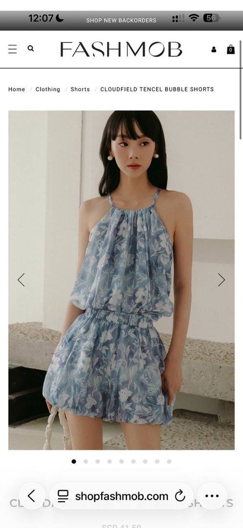 FASHMOB Cloudfield Tencel Bubble Shorts Blue Floral (Category: Shorts) located in Singapore. Submitted by poppybee (Listing ID 1444551864, Image 1). Description: - Cute blue floral shorts from FASHMOB - Style: Cloudfield Tencel Bubble Shorts - Features: Gathered halter neckline, elasticated waistband - Design: Fun bubble hem silhouette - Ideal for: Casual day out CLOUDFIELD TENCEL BUBBLE SHORTS AND TOP • size M • top - $38 bottom - $37 set fast d