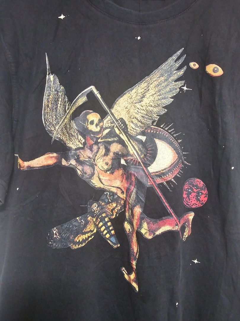 Givenchy Paris Black Graphic T-Shirt (Category: Tshirts & Polo Shirts ) located in Manila. Submitted by thrift_archive (Listing ID 1444648736, Image 3). Description: - Authentic Black Givenchy Paris T-shirt - Unique graphic print featuring celestial and mythological imagery - Perfect addition to any fashion collection - dimes 21w x29L issue cut wash tag .