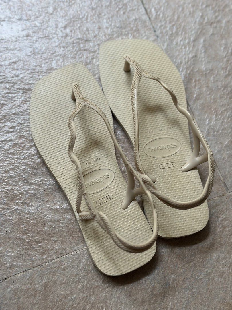Havaianas Beige Slingback Flip Flops Sandals Size 35/36 (Category: Flats & Sandals) located in Quezon City. Submitted by daphnestars (Listing ID 1444546798, Image 2). Description: RFS extra Worn once to beach Left in storage - Beige Havaianas slingback flip flops - Size: 35/36 EU - Features stylish braided strap detail - Ideal for everyday casual wear.