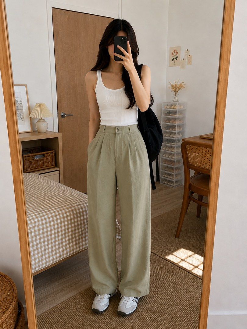 Highwaist Trouser Pants (Khaki) (Category: Other Bottoms) located in Iloilo. Submitted by lovedbysachi (Listing ID 1444646851, Image 2). Description: Size up to 30 (garterized at the back).