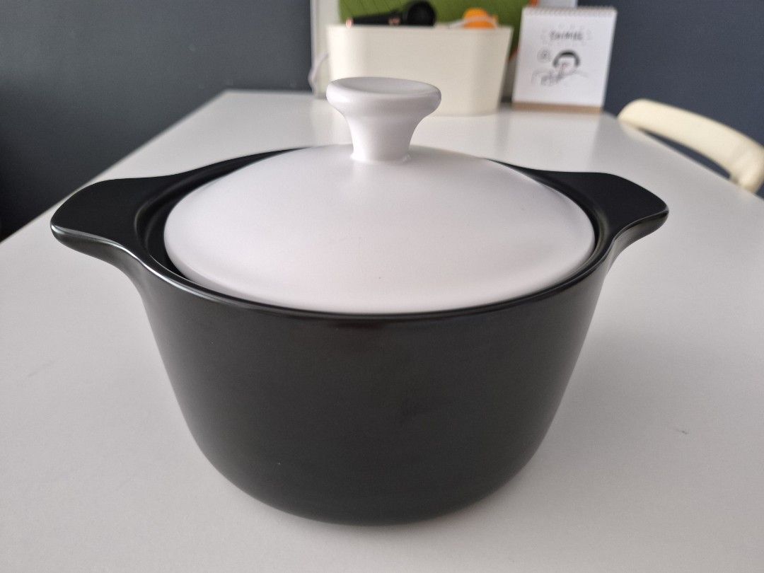 IKEA Black Ceramic Pot with White Lid485375136394137600