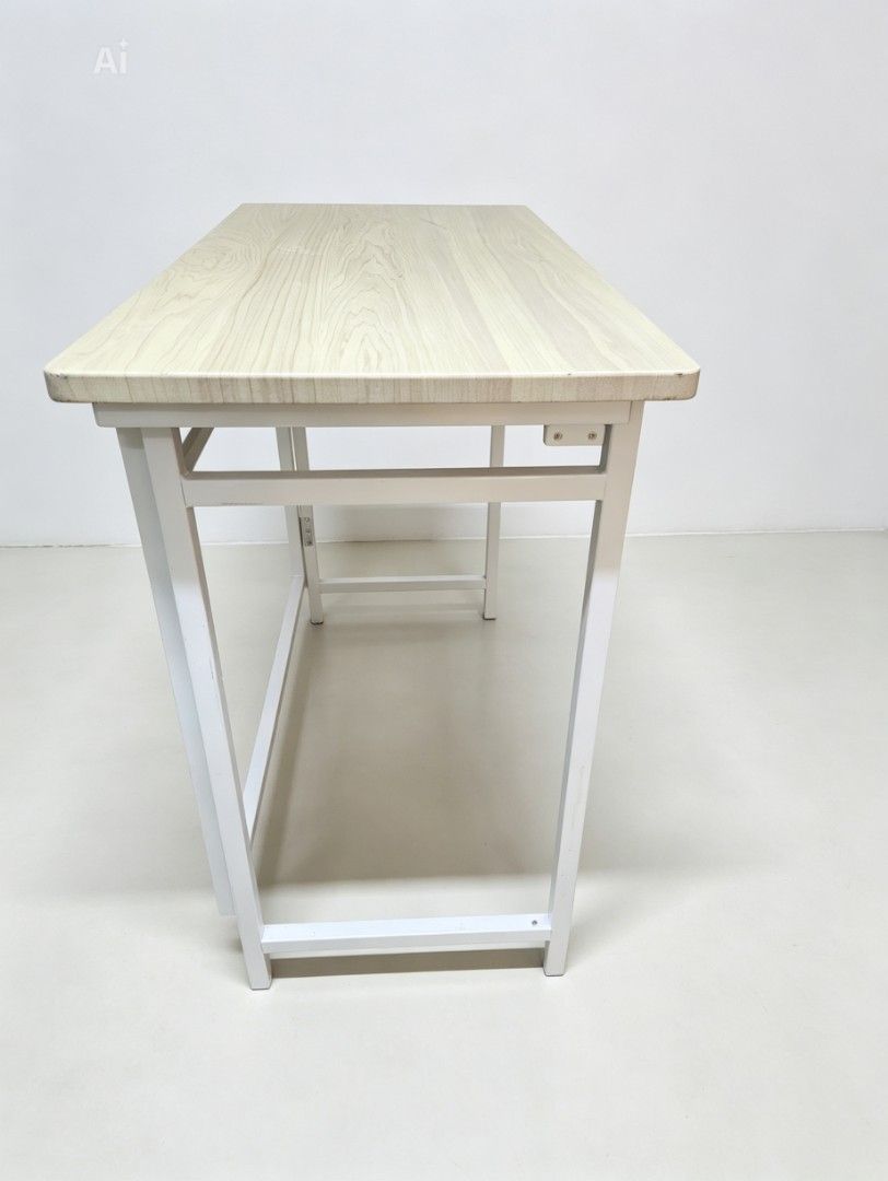Light Wood Folding Desk with White Metal Frame (Category: Tables & Sets) located in Quezon City. Submitted by amber___18 (Listing ID 1444501522, Image 2). Description: - Simple folding desk - Light wood top with white metal frame - Folds flat for easy storage - Ideal for small spaces or extra workspace - Sturdy construction - Ready for a new home japan made matibay.