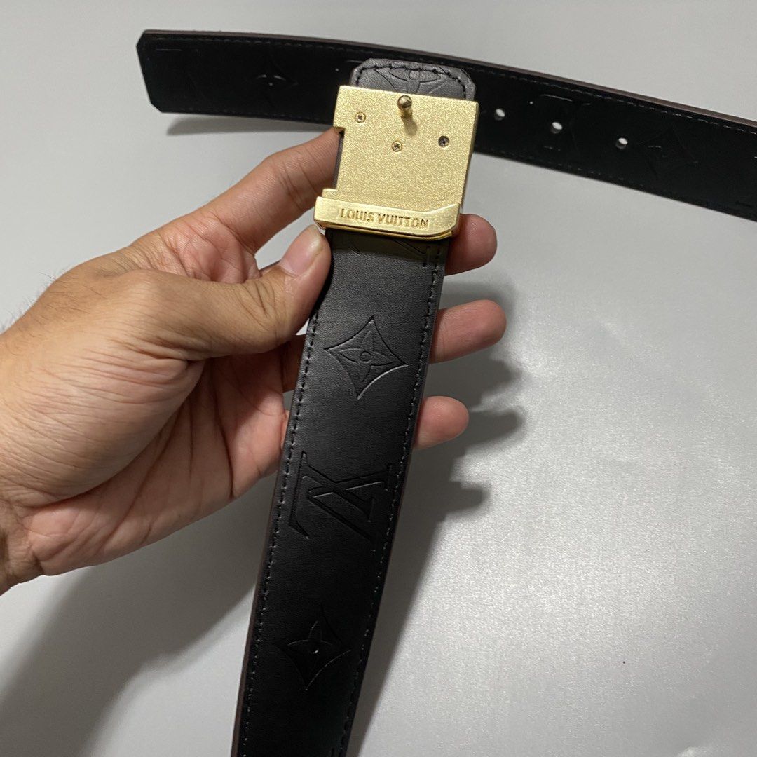 Louis Vuitton Monogram Reversible Belt (Category: Belts) located in Imus. Submitted by fndsvntg_307 (Listing ID 1444582575, Image 3). Description: - Classic Louis Vuitton Monogram belt - Reversible: Monogram canvas on one side, black embossed leather on the other - Features a stylish gold-tone LV buckle - Versatile accessory to elevate any look.