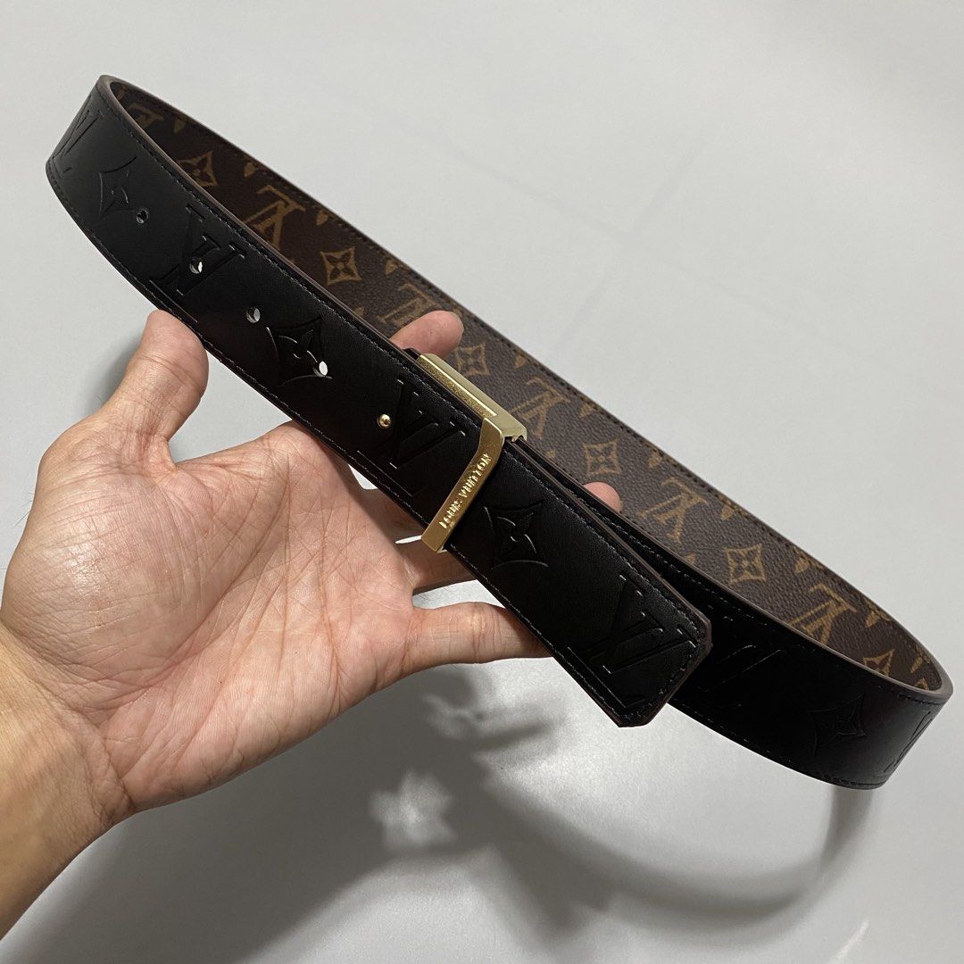Louis Vuitton Monogram Reversible Belt (Category: Belts) located in Imus. Submitted by fndsvntg_307 (Listing ID 1444582575, Image 2). Description: - Classic Louis Vuitton Monogram belt - Reversible: Monogram canvas on one side, black embossed leather on the other - Features a stylish gold-tone LV buckle - Versatile accessory to elevate any look.