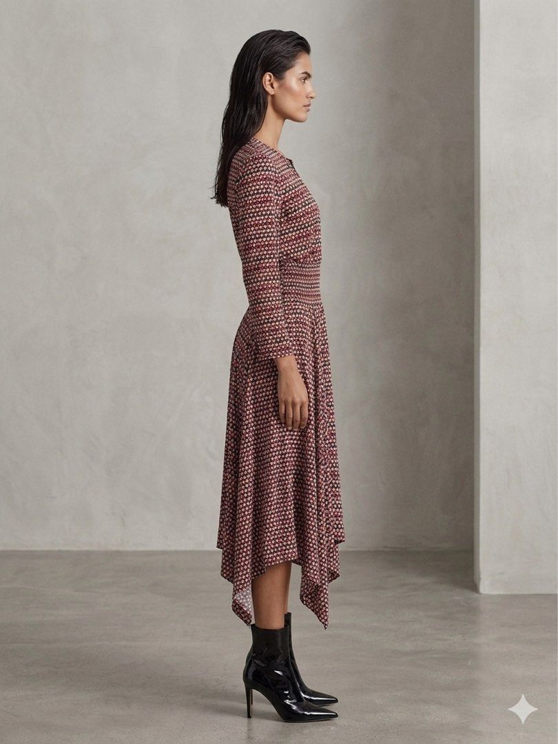 MAJE PRINTED ASYMMETRIC HEM DRESS (Category: Dresses) located in Pasig City. Submitted by vetementsdemanila (Listing ID 1444566344, Image 2). Description: MAJE PRINTED ASYMMETRIC HEM DRESS New without tags Size: 2 Bust: 38 inches Waist: 28 inches (garterized) Length: 48 inches P1950 PLUS SHIPPING.
