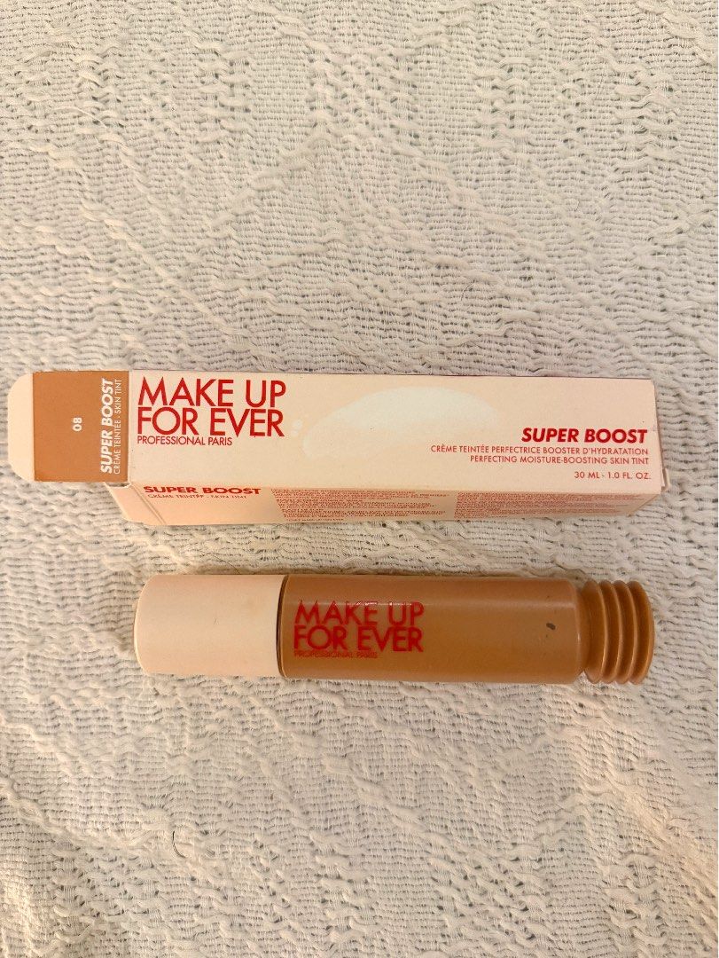 MAKE UP FOR EVER Super Boost Skin Tint (Shade 08) (Category: Makeup) located in Paranaque City. Submitted by izdeclutters (Listing ID 1444610962, Image 3). Description: - MAKE UP FOR EVER Super Boost Skin Tint - Shade: 08 - Perfecting moisture boosting formula - Achieves a natural finish - Comes in original packaging Purchased in Sephora BKK Swatches 1x .