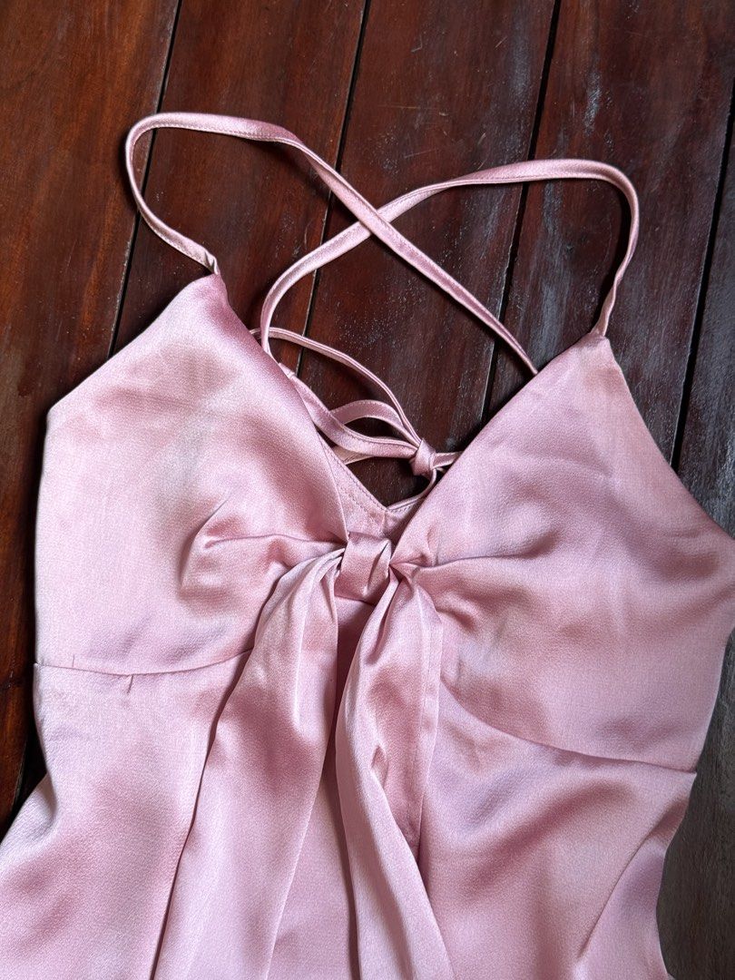 Just Because Studio Pink Natalia Top (Category: Sets or Coordinates) located in Taytay. Submitted by shopdiarybya (Listing ID 1444604855, Image 3). Description: very carrie bradshaw ! 🩷🤎 Just Because Studio Natalia Top: Silk top in pink, with adjustable spaghetti straps that tie in the back and a tie-front bow. ♡ fits XS-S ♡ bust 32-34” waist 27” dm for more details 💌.