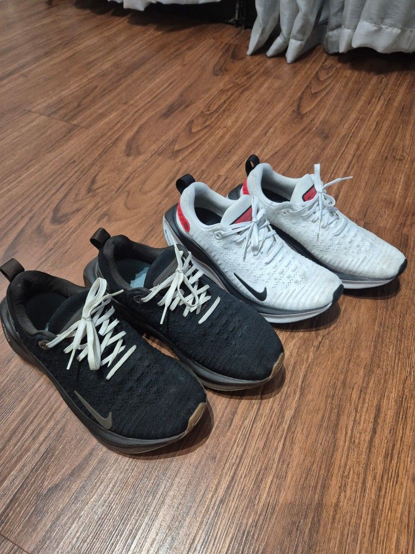 Nike Infinity run 4 Running Shoes (Category: Sneakers) located in Paranaque City. Submitted by MrDeclutterRGSD (Listing ID 1444615402, Image 1). Description: - Two pairs of Nike running shoes available. - Pair 1: White with red accents P1800 - Pair 2: Black brown and light blue P 1600 - Both pairs feature white laces and the iconic Nike swoosh. - Ideal for running, workouts, or everyday casual wear. - Special bundle deal when you purchase both pa