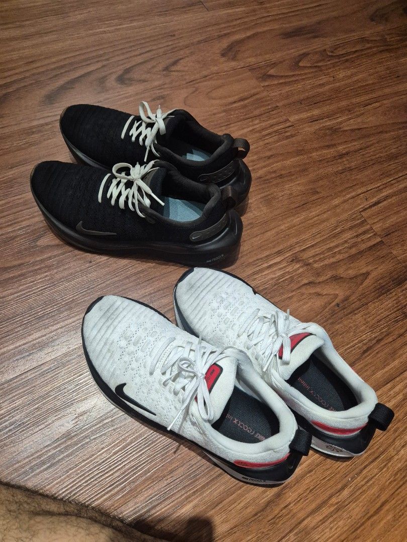 Nike Infinity run 4 Running Shoes (Category: Sneakers) located in Paranaque City. Submitted by MrDeclutterRGSD (Listing ID 1444615402, Image 2). Description: - Two pairs of Nike running shoes available. - Pair 1: White with red accents P1800 - Pair 2: Black brown and light blue P 1600 - Both pairs feature white laces and the iconic Nike swoosh. - Ideal for running, workouts, or everyday casual wear. - Special bundle deal when you purchase both pa