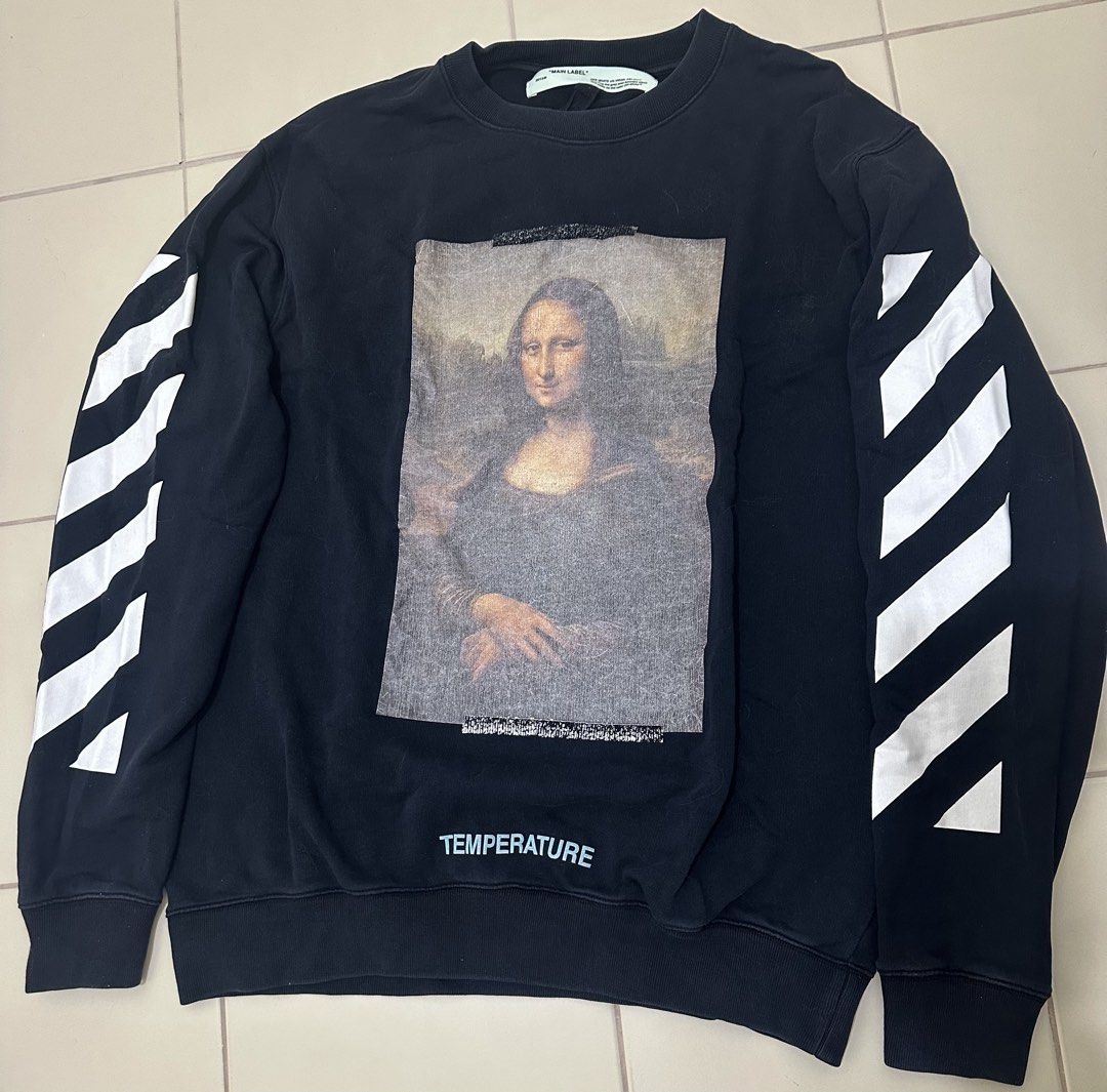 OFF-WHITE VIRGIL ABLOH MONALISA CREWNECK SWEATER (Category: Coats, Jackets and Outerwear) located in Cavite. Submitted by jdfselectify (Listing ID 1444601009, Image 1). Description: Good condition Oversized XL can fit Large to 2XL men Issue on Faded Monalisa print seen on pic.
